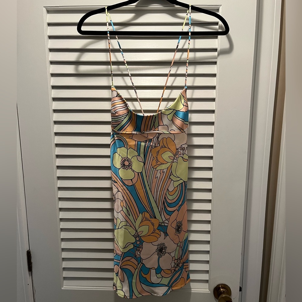 ZARA Satin Effect Print Dress - Size Large - Picture 9 of 10